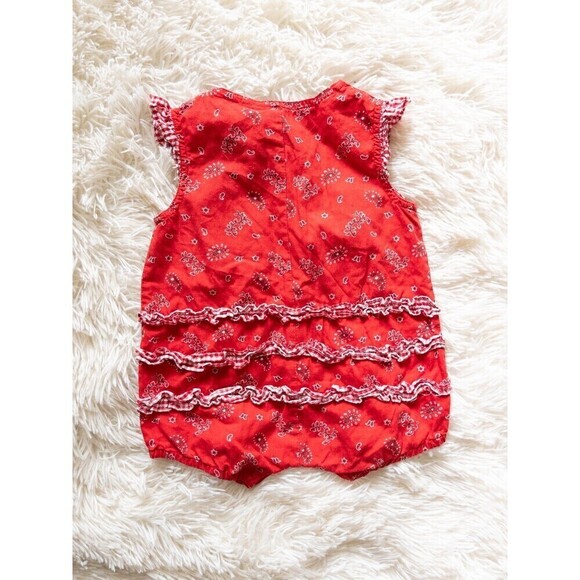 Vintage Baby Red Paisley Snap Button Down Romper Onesie 100% Cotton Simply Basic - Picture 6 of 6